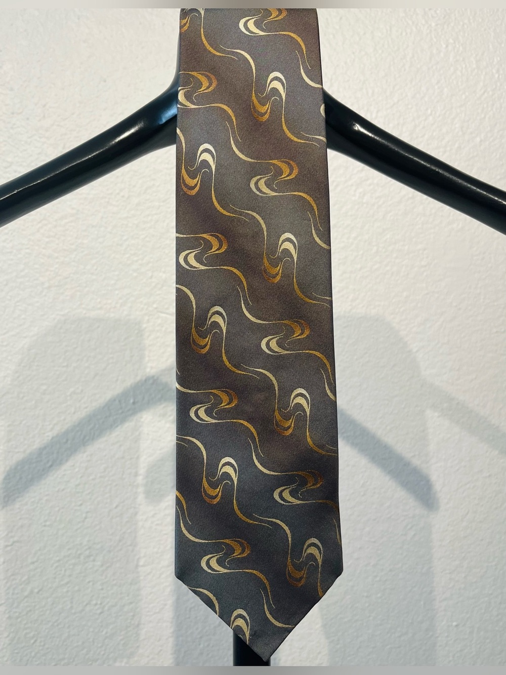 Tiziano Milano Gray and Brown Patterned 100% Italian Silk Tie with Swirl Design